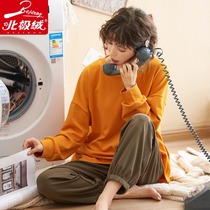 Pajamas womens autumn and winter cotton long-sleeved simple casual home clothes Spring and autumn round neck pullover can be worn outside two sets