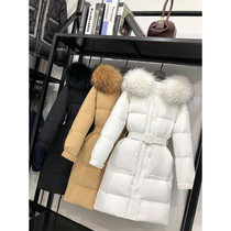 MRMW2021 winter New Korean fashion long hair collar down jacket womens belt thin thick coat