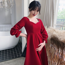 Pregnant women toast 2021 new bride back to the door casual wine red size fat mm dress dress women can usually wear