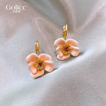 Spring Summer Pink Petal Earrings Woman 2022 New Tide Ear Nail small crowdsourced design Sensation Ear Button Superior Ear Accessories