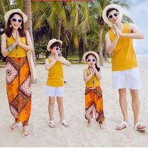 Parent-child summer T-shirt seaside vacation beach pants Vest suit Thai tourist group clothes mother and daughter mother and child clothing