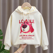 Girl Guards Fall 2022 New Children's Autumn Clothing Rawlage Korean Strawberry Bear Relaxed Hoodie