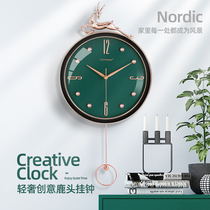 Kangba Nordic swing deer head wall clock home radio wave clock simple decoration Net Red Watch living room quartz clock