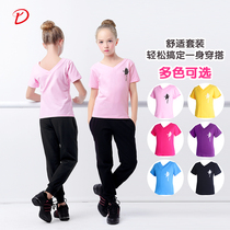 Childrens dance suit set Chinese dance girls summer split practice suit Childrens Latin dance costume dance clothes