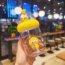 Net Red Little Yellow Duck Water Glass Woman Cute Creative Trend Children Student Cups Anti-Fall Teenage portable plastic