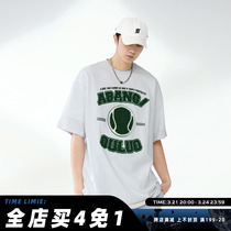 Summer European and American street tennis alphabet flocked short sleeves T-shirt men and women fashion brand OVERSIZE street versatile half sleeves