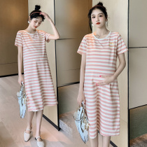 Pregnant woman with dress for dress Summer fashion with high sub-long section with knee striped sloth T-shirt small frescoed pregnancy woman dress