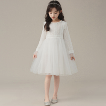 Girls White Dress Autumn 2022 New Girls Tutu Yarn Middle Old Kids Dress Princess Dress Western Style