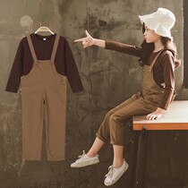 Girls back with pants suit Korean version CUHK Tong Autumn Fashion 2021 new trendy children Fashion foreign gas Two sets of damp