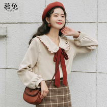 Sweet doll collar shirt female 2021 Autumn New style Han style chic design sense niche corduroy bubble sleeve top