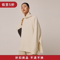 MADDEINAM 2020 Winter heavy pound whole cashmere side open fork design goat white high collar loose sweater woman