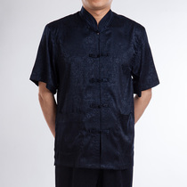 Chinese style summer thin dad short sleeve silk Tang dress middle-aged and elderly men fattened mulberry silk shirt