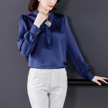 Satin shirt womens 2021 spring and autumn new fashion elegant acetate fabric commuter OL temperament blouse shirt