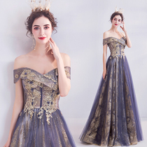 Pretty brides European style palace style elegant smoke purple Bride Wedding Toast dress wholesale 2476