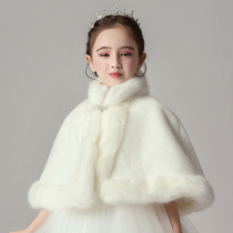 Girls plus plus thick warm princess skirt fur shawl little flower boy long sleeves cape children out cloak coat winter