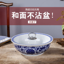 Thickened blue and white ceramic bowl large household kitchen and basin Hair basin Non-stick noodle bowl with lid Wash basin Egg soup basin