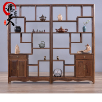 Mahogany Ming and Qing antique Chinese style solid wood partition living room chicken wing Wood small Bo ancient shelf multi-treasure tea cabinet