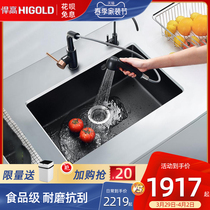 Humvee Kitchen Quartz Stone Sink White Black Large Single Tank Wash Vegetable Pool Dishwashing Basin Table Upper And Lower Basin Drain Basket Plan