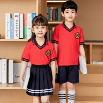 Primary school school uniform class uniform Summer kindergarten garden uniform Summer childrens suit Red British style teacher uniform short-sleeved