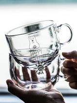 Japanese glass milk breakfast cup household water cup coffee milk tea Oatmeal cup with lid spoon can be heated by microwave oven