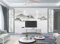 Modern minimalist marbled black-white gray TV background wall Sofa entrance background Ink infiltration microcrystalline large board