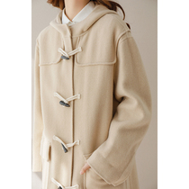 Special Tsuen Wool Nipple Buckle Design Long Hooded Double Face Coat L7876