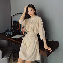 2021 summer New temperament dress female small man Korean version waist slim long round neck shirt skirt