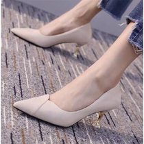 High heel shoes female fine heel new pointed cat heel soft leather pair with female shoes career net red single shoes