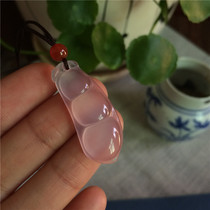 Natural white chalcedony green bean pendant happiness and health powder chalcedony lucky bean auspicious necklace pendant