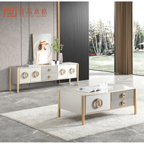 Light luxury wood TV cabinet tea combination household with modern minimal small household living room film and television cabinet multi-layer collection cabinet