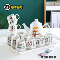 Creative parent-child cup family cup home living room high temperature resistant person special water glass ceramic suit kettle cover