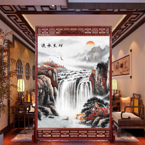 Customized new Chinese solid wood screen partition porch living room office double-sided leather hollow cover feng shui seat screen