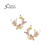 sumni Simini European and American enamel drops of fresh meritocratic meritocratic floral butterfly flower earrings earrings female