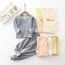 Spring and autumn childrens autumn clothes Autumn pants set Winter baby underwear two-piece set cotton base clothes pajamas Japanese