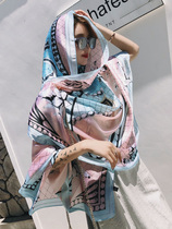 High-end womens sunscreen shawl with summer thin silk silk scarf womens wild spring and autumn foreign fashion long scarf
