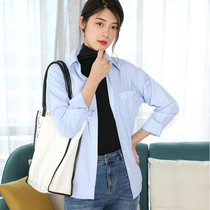 Blue striped shirt women Spring and Autumn design sense niche stack wear long sleeve top 2021 new fashion shirt European