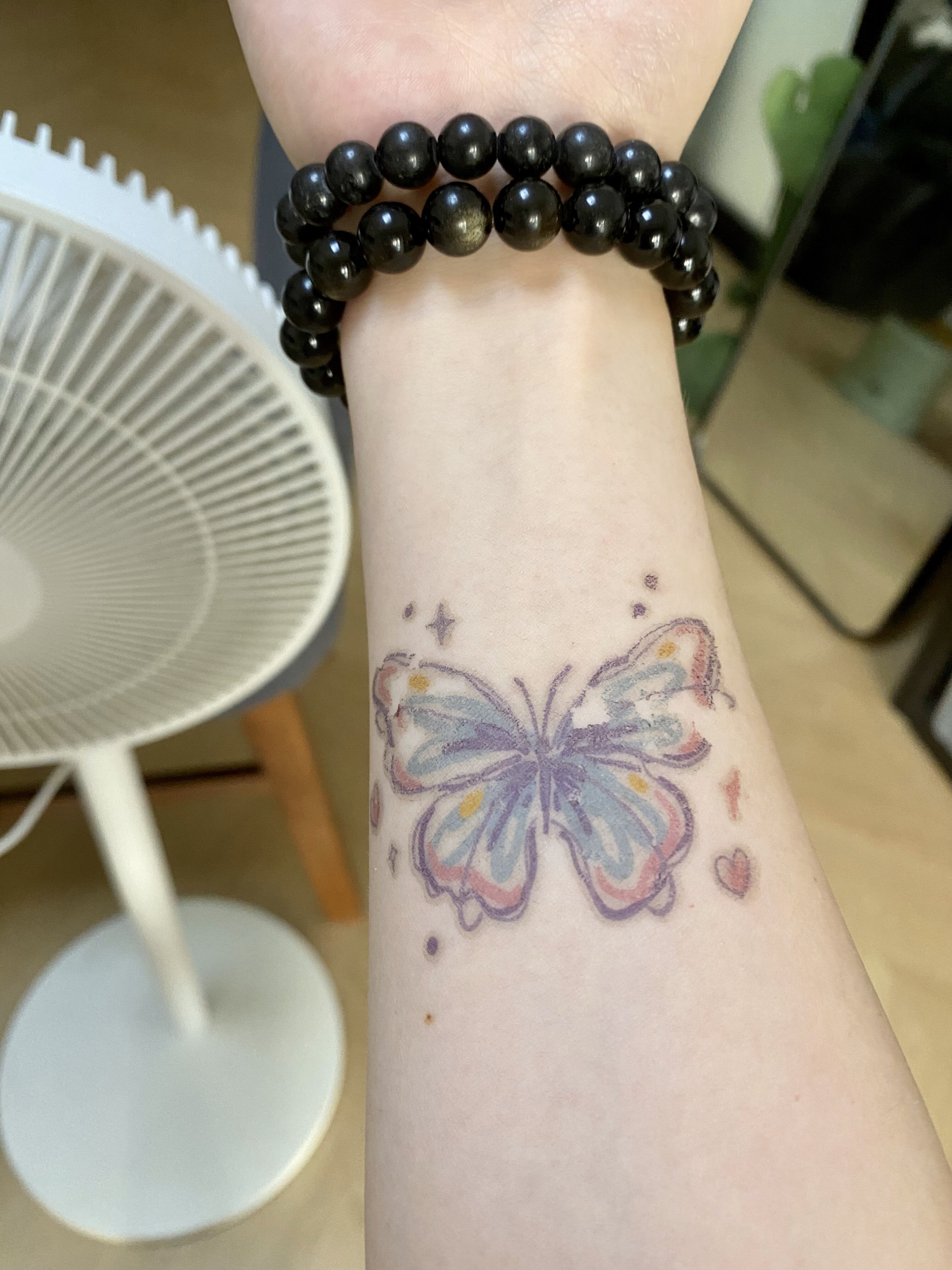紫色蝴蝶纹身贴小清新防水 女 持久手臂锁骨遮盖疤痕彩色高级感