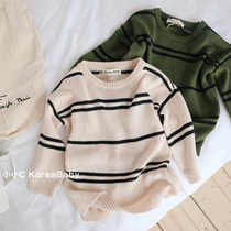 Korean baby childrens striped sweater 2021 autumn new men and women childrens baby top long-sleeved line sweater sweater