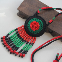 Retro sweater chain pendant Yunnan ethnic style fabric necklace clothes pendant hanging ornaments Joker ornaments female accessories