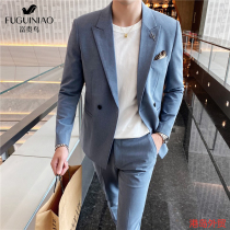 Rich and expensive bird double-row button small suit mens Korean version for spring fall leisure pure color thin section Business Western suit suit