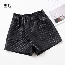 Leather Shorts Womens Sheep Leather 2020 Winter New Elegant High Waist Thick Cotton Boot Pants Wide Leg Pants Warm Wear