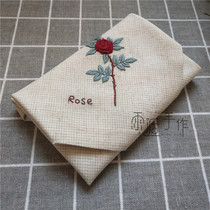 Rose handmade linen embroidered handkerchief boyfriend and girlfriend birthday Teachers Day gift DIY material pack