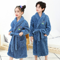 In 2022 the new coral vet gown boy autumn and winter thickened flannel pajamas girl winter home dress