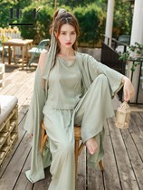 IF-KANN Han costume nightgown female long sleeve Chinese style retro sexy belly pajamas three-piece spring and autumn home clothes