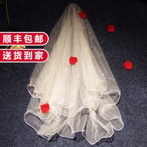 Bride wedding veil super fairy forest short photo props shake sound net red champagne French license headdress