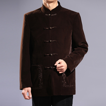 Baifulong new Tang clothing plate buckle stand collar mens Tang long-sleeved jacket top Chinese autumn and winter clothing Chinese style