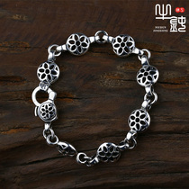 Bull blunt craft good art cherry blossom bracelet in Europe and America popular bracelet 925 pure silver hand - inscribed couple