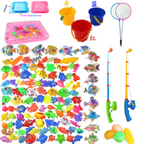 Childrens Fishing Toy 104-piece set Magnetic fish toy Fish kid baby pool fishing