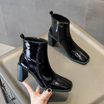 Martin boots womens autumn and winter British style 2021 new net red skinny single boots ins patent leather high-heeled ankle boots