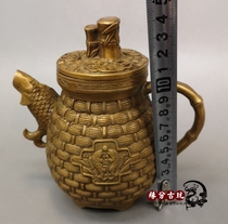 Pure copper pot imitation old object fish wine pot kettle tea pot antique antique antique crafts collection bronze